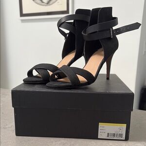 Black Strappy Stiletto Heels with Ankle Strap